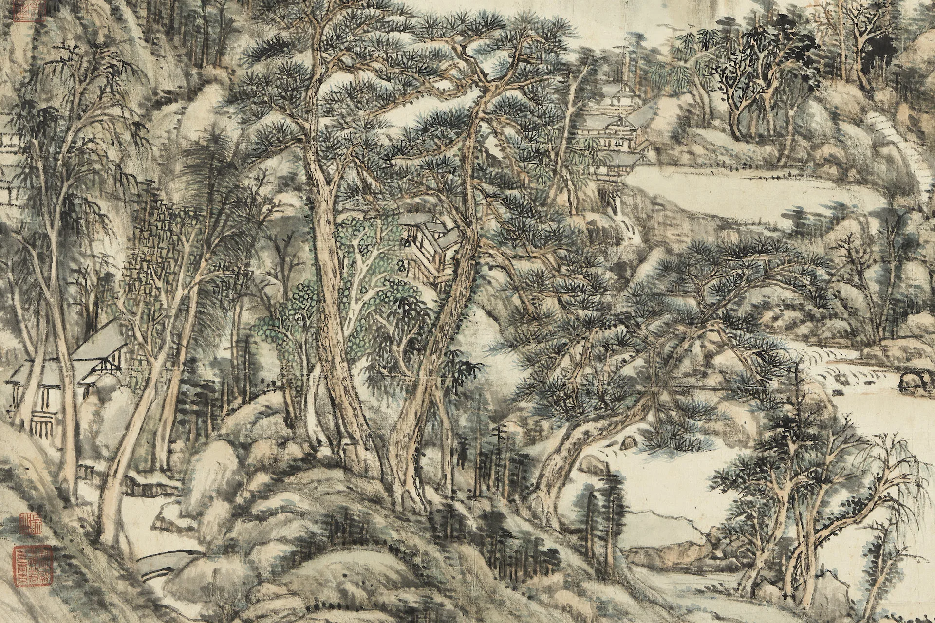 王原祁《仿黄公望山水》局部 (2)