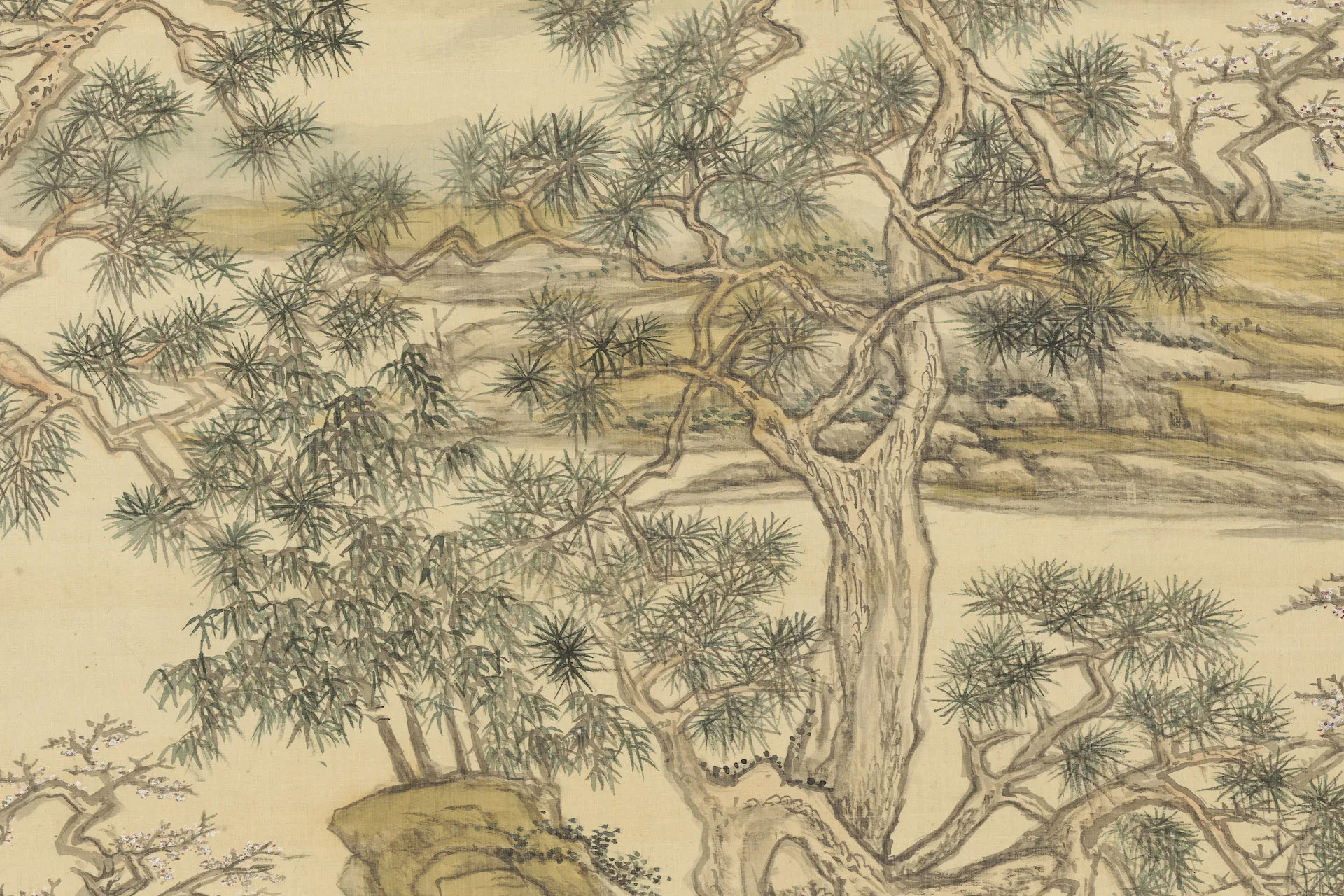 王原祁仿李唐春树万年图局部 (2)