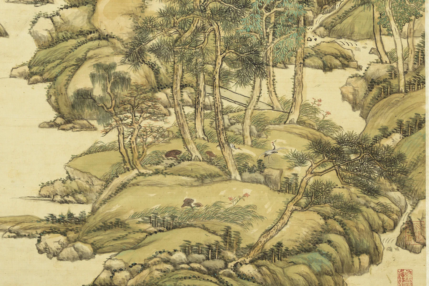 王原祁仿赵孟頫仙山楼阁图局部 (1)