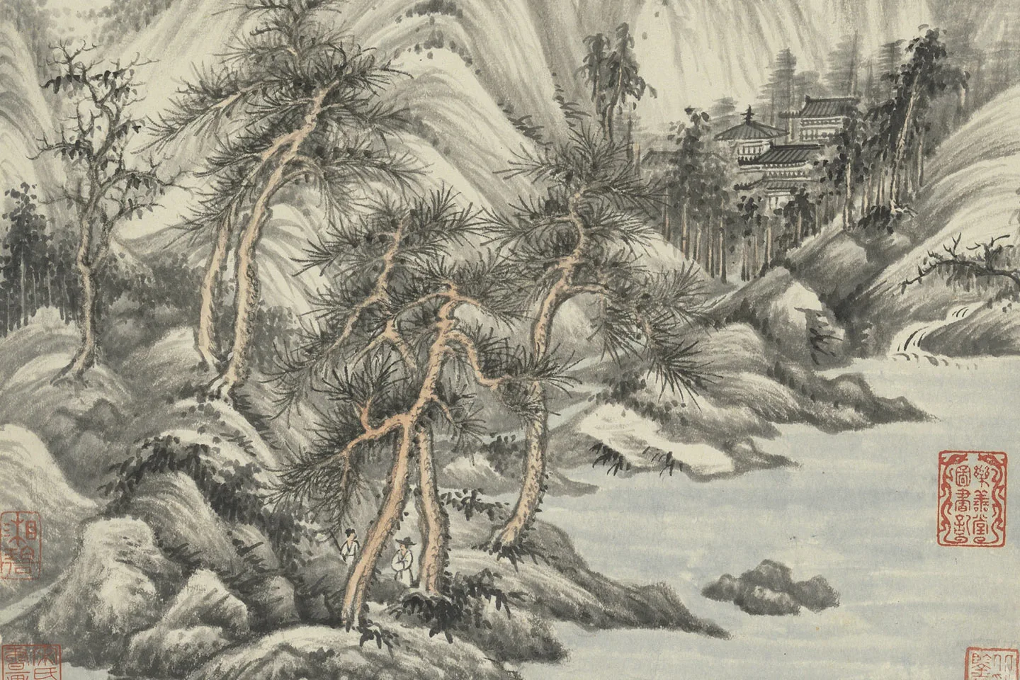 王鉴仿古山水画十帧册局部 (1)