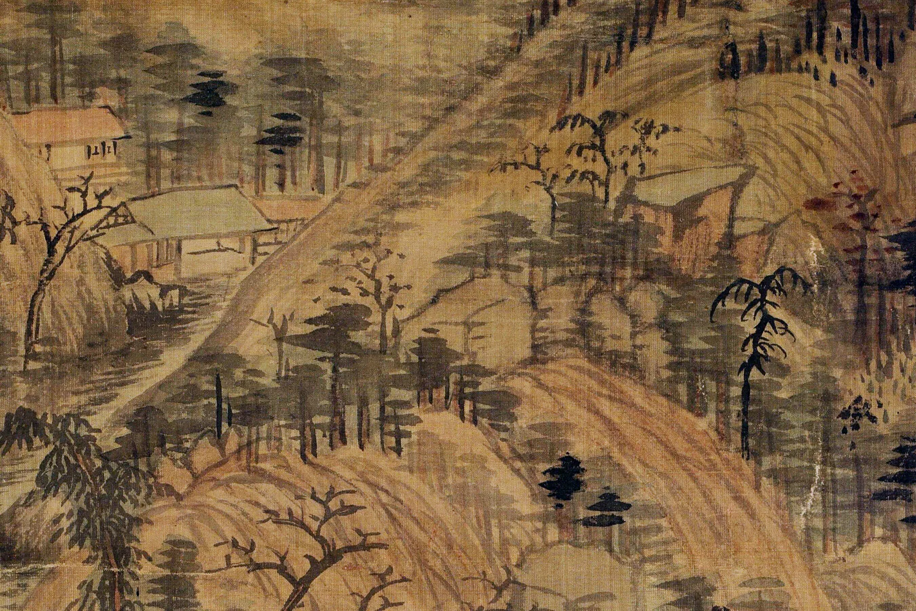 王鉴山水画《仿黄子久秋山图》局部 (2)