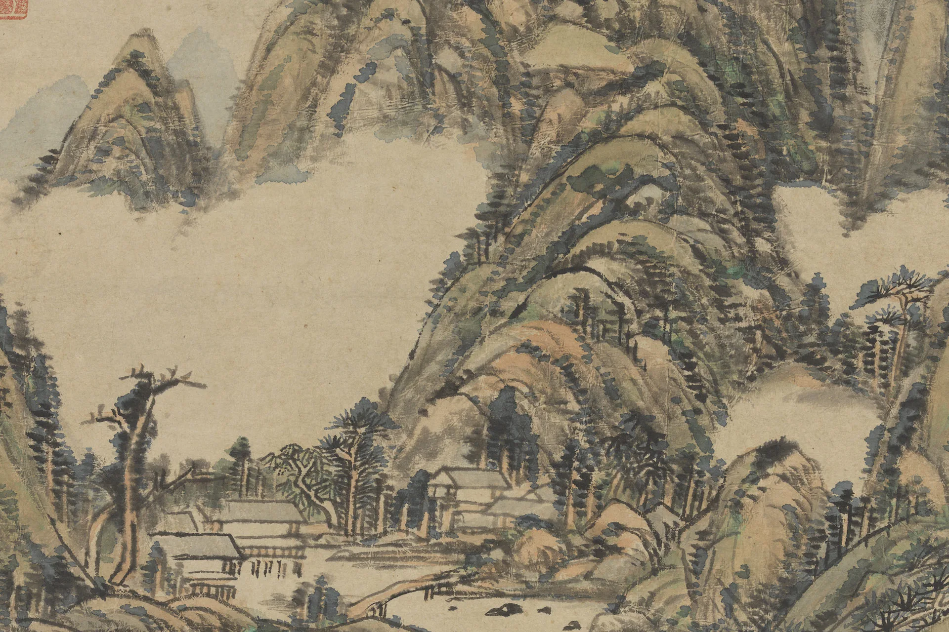 王原祁山水画《草堂烟树图》局部 (2)