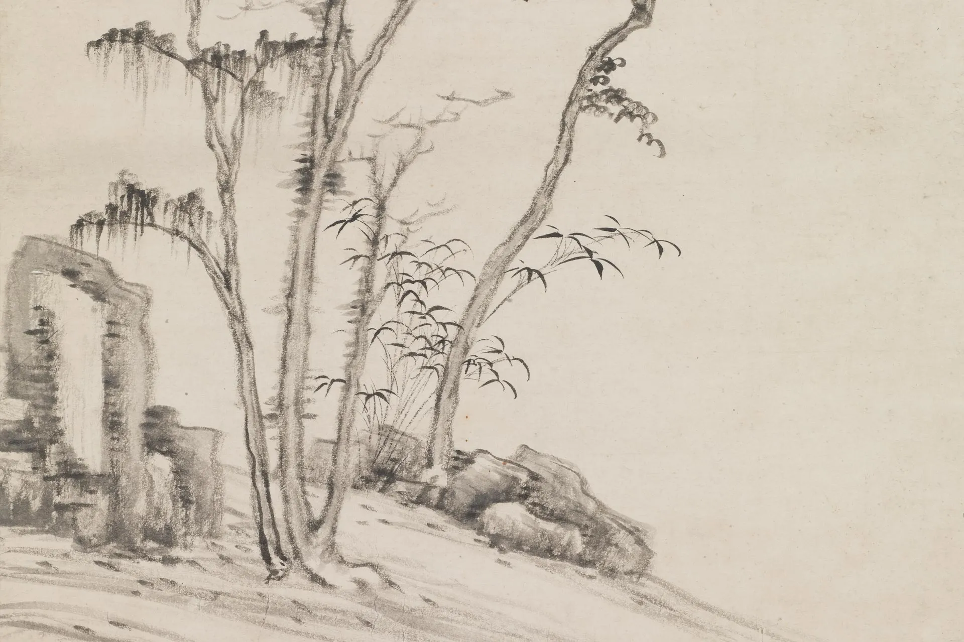 王鉴仿倪瓒山水画局部 (2)