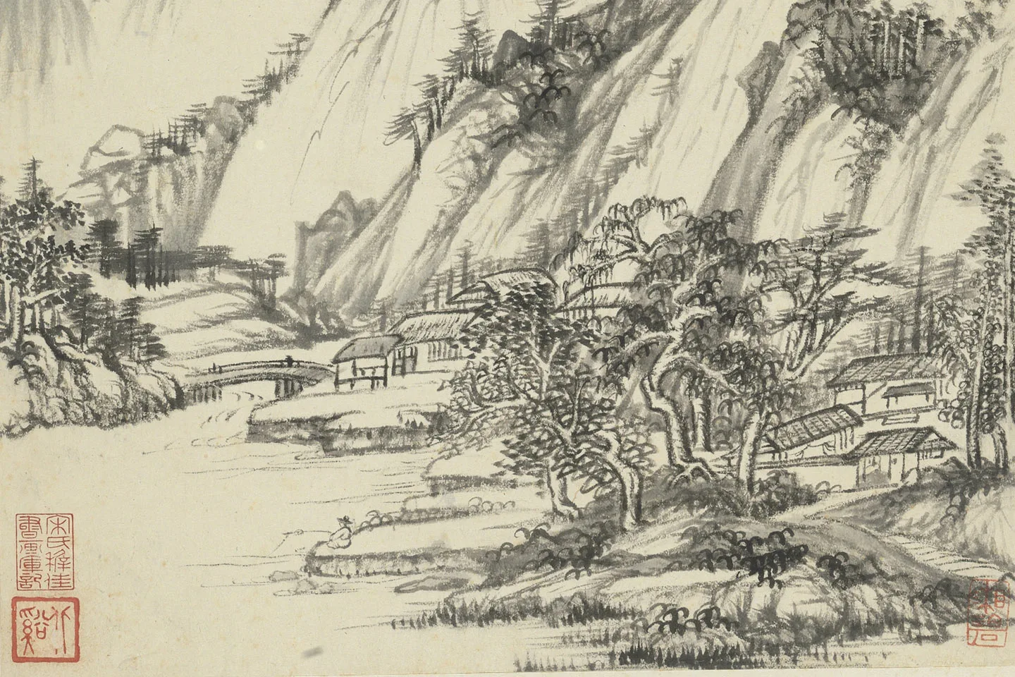 王鉴仿古山水画十帧册局部 (9)