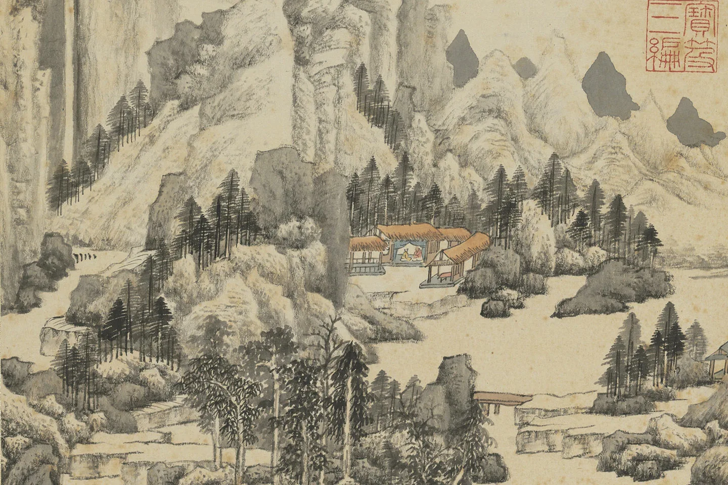 清王鉴(仲秋)癸卯仿古山水十帧册局部 (1)