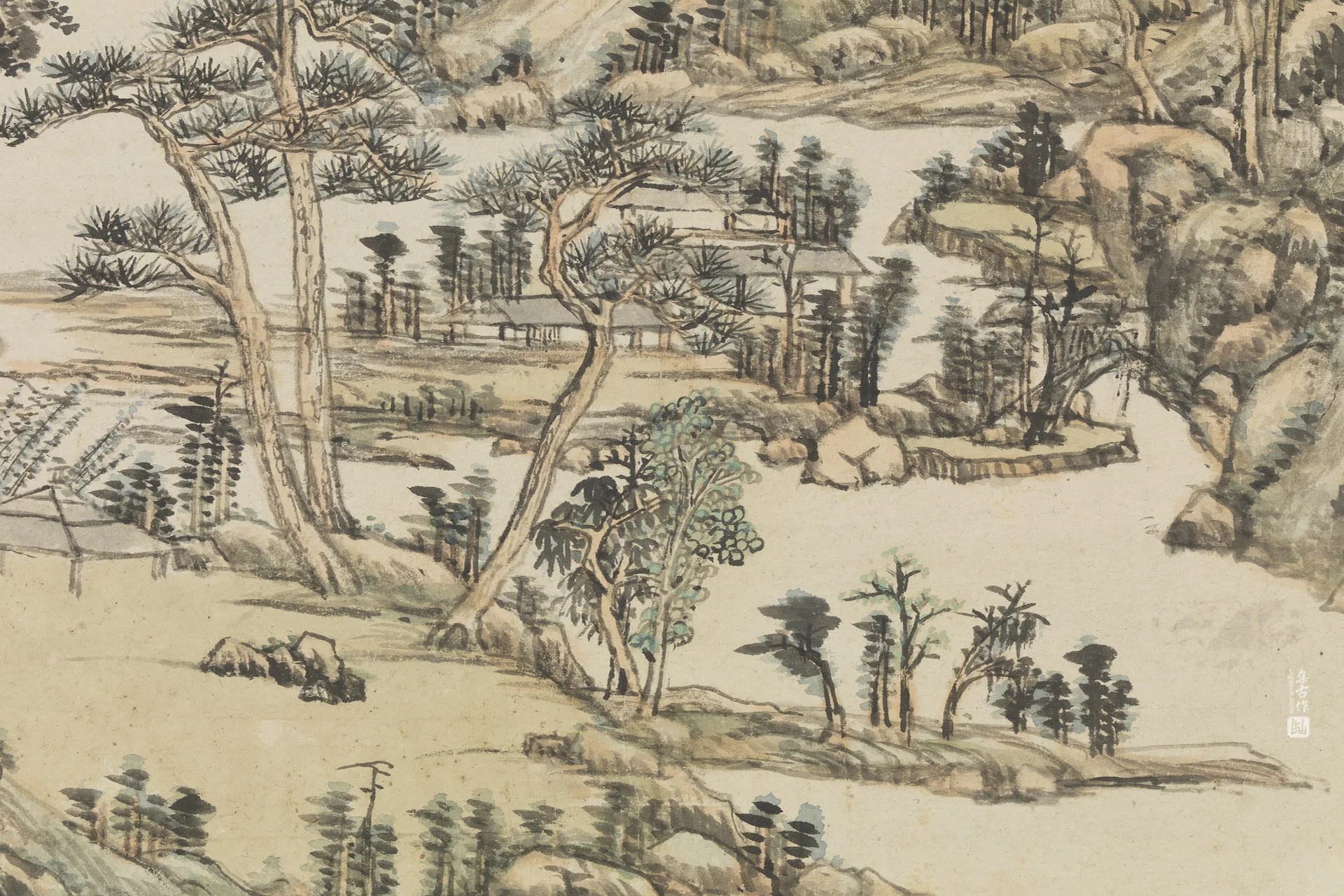 王原祁仿黄公望山水轴局部 (3)