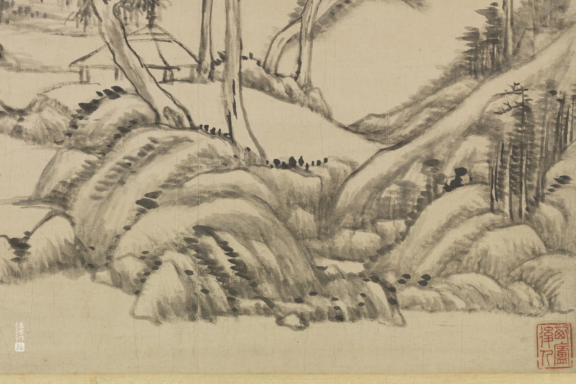 王原祁仿黄公望山水局部 (3)