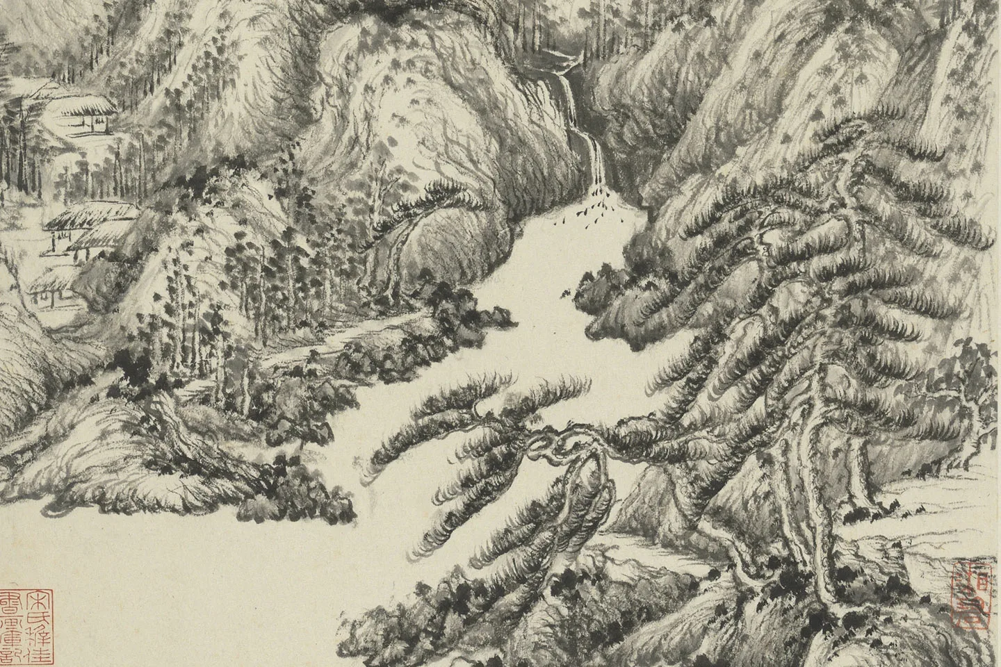 王鉴仿古山水画十帧册局部 (6)