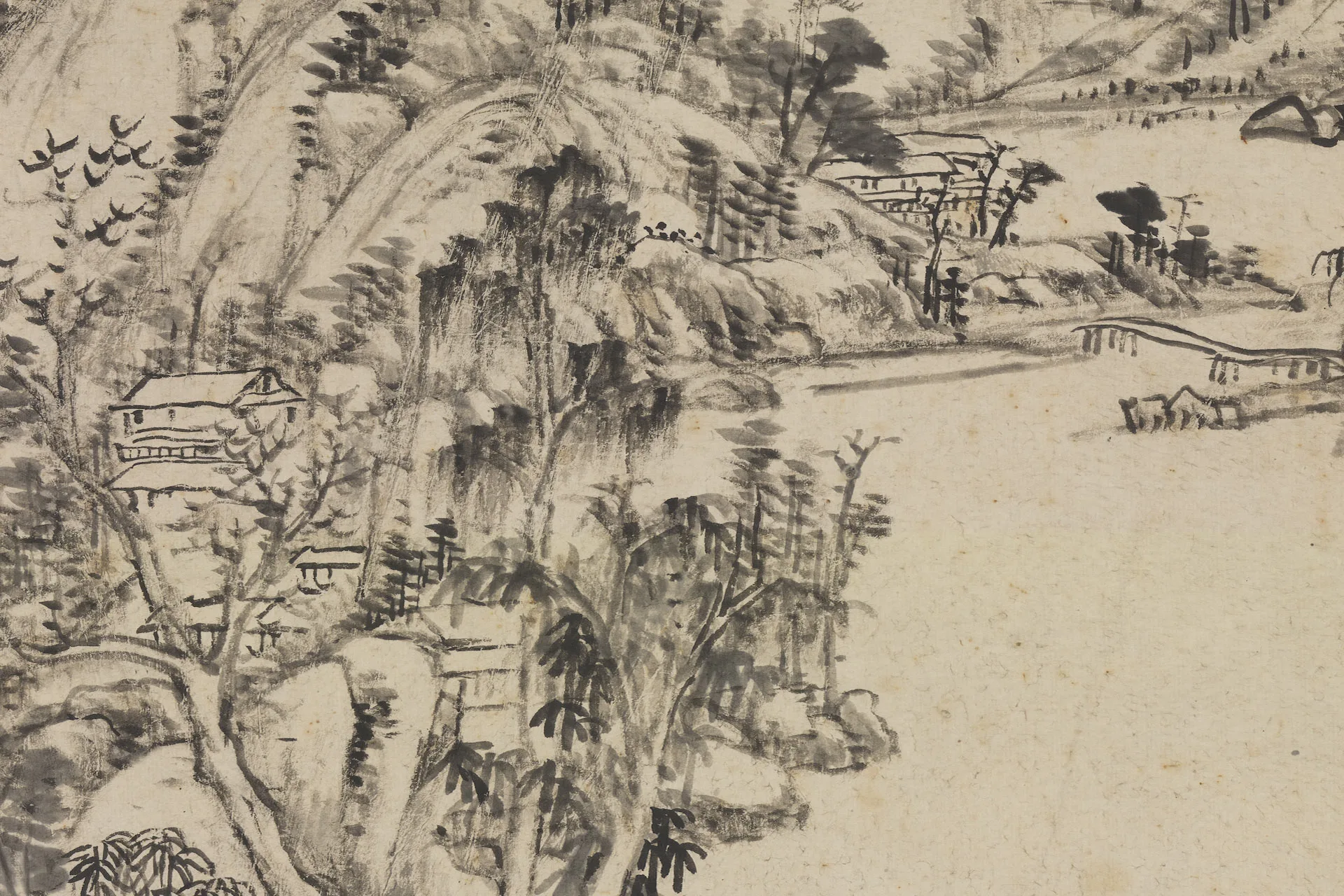 清王原祁水墨山水仿黄公望笔意轴局部 (2)