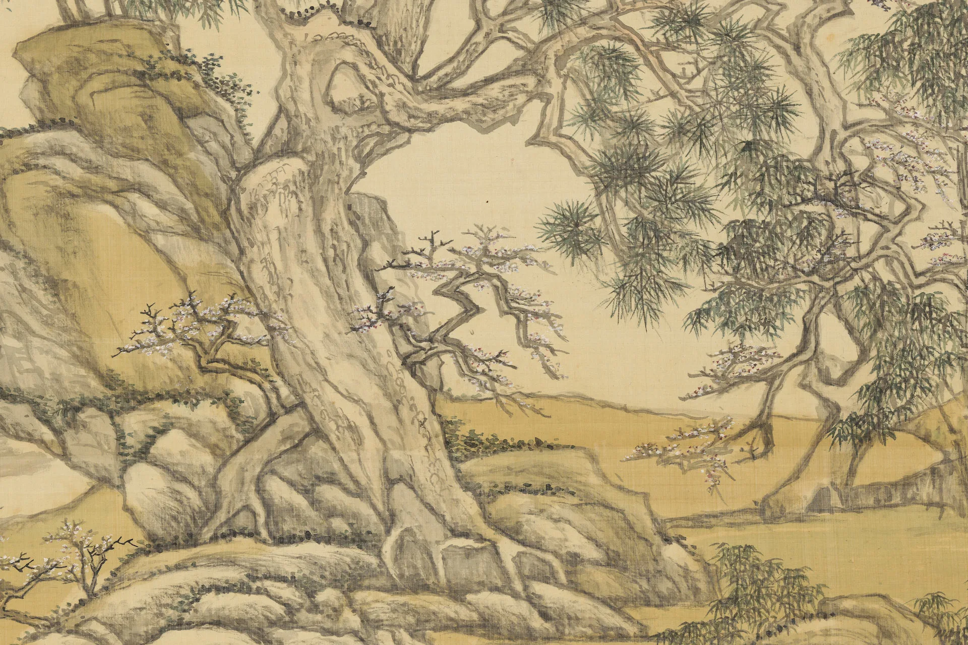 王原祁仿李唐春树万年图局部 (1)