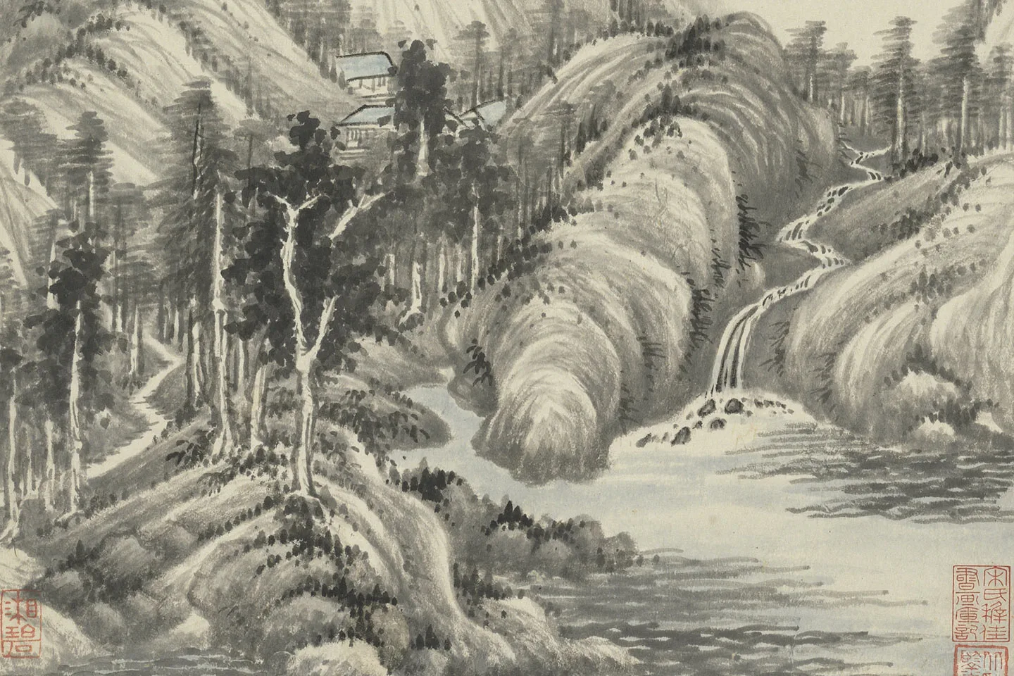 王鉴仿古山水画十帧册局部 (2)