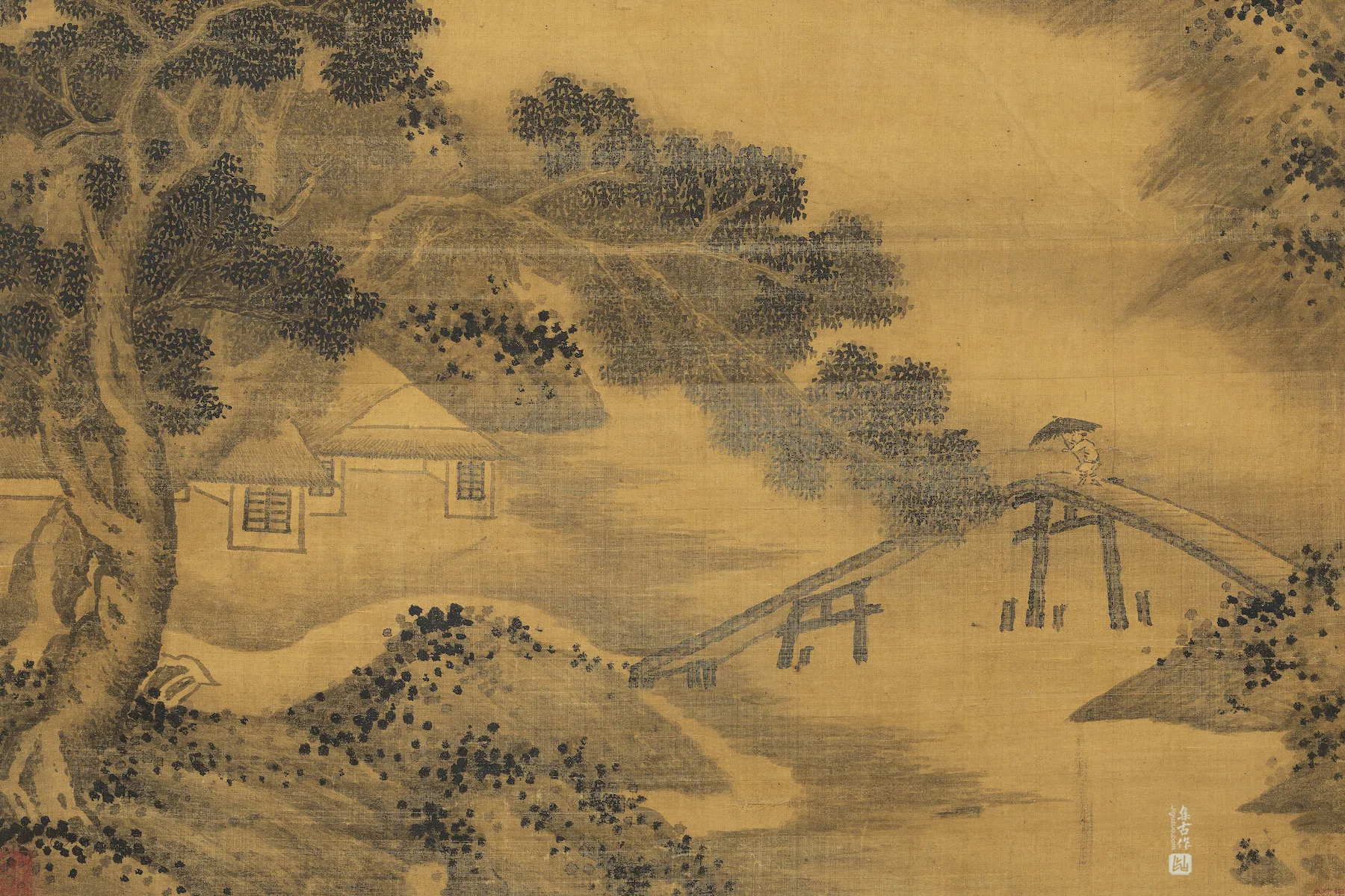 王原祁山水《山村雨景图》局部 (4)