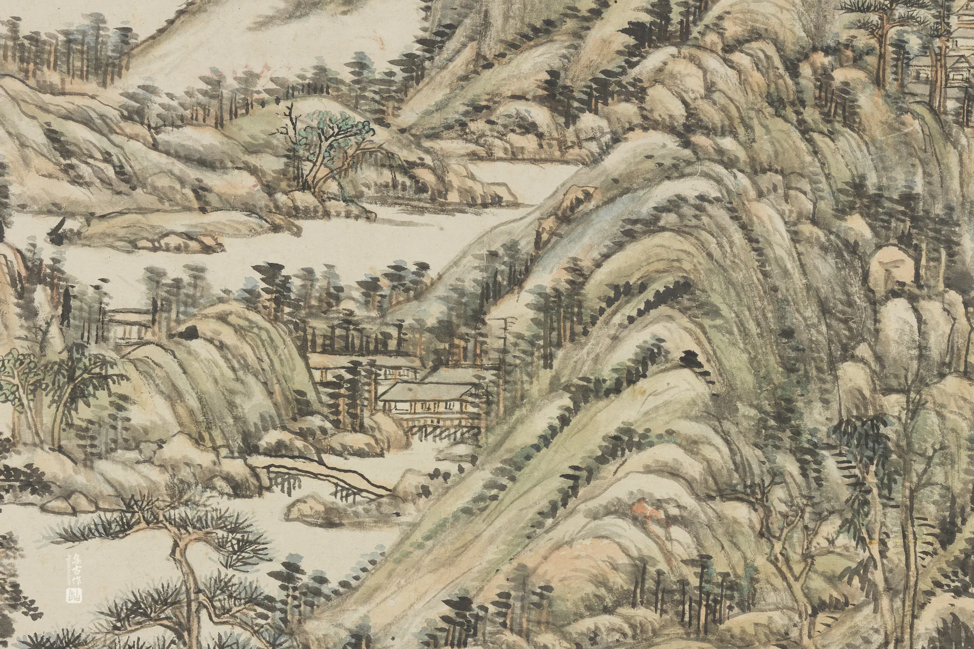 王原祁仿黄公望山水轴局部 (2)