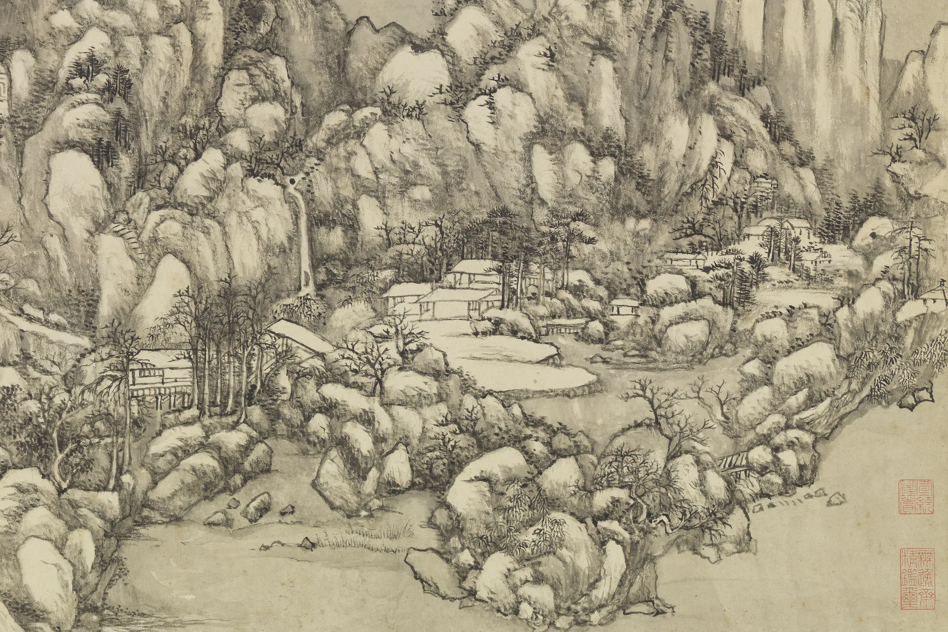 王原祁仿李营丘笔意局部 (1)