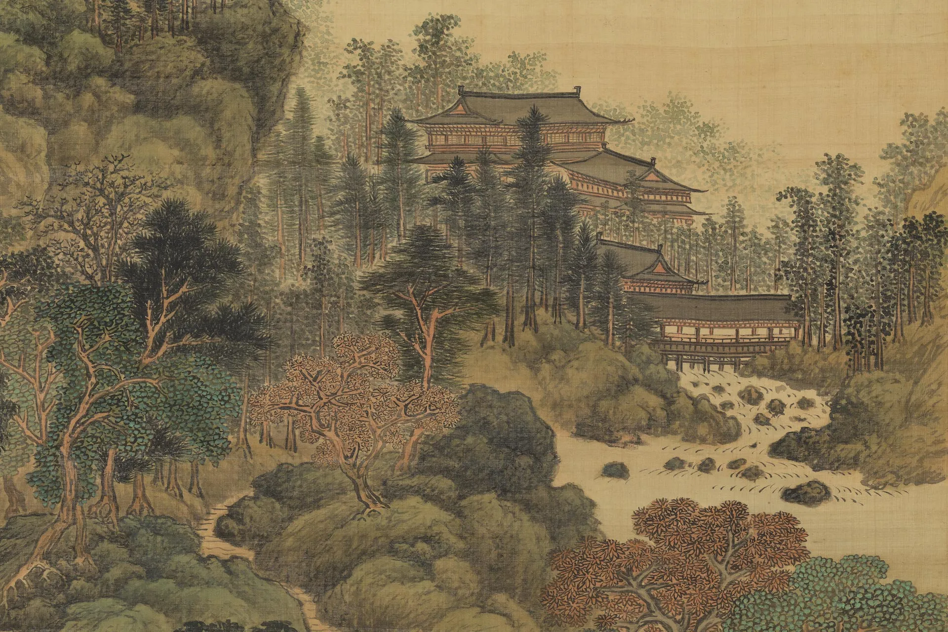 清王鉴山水画《溪山深秀图》局部 (3)