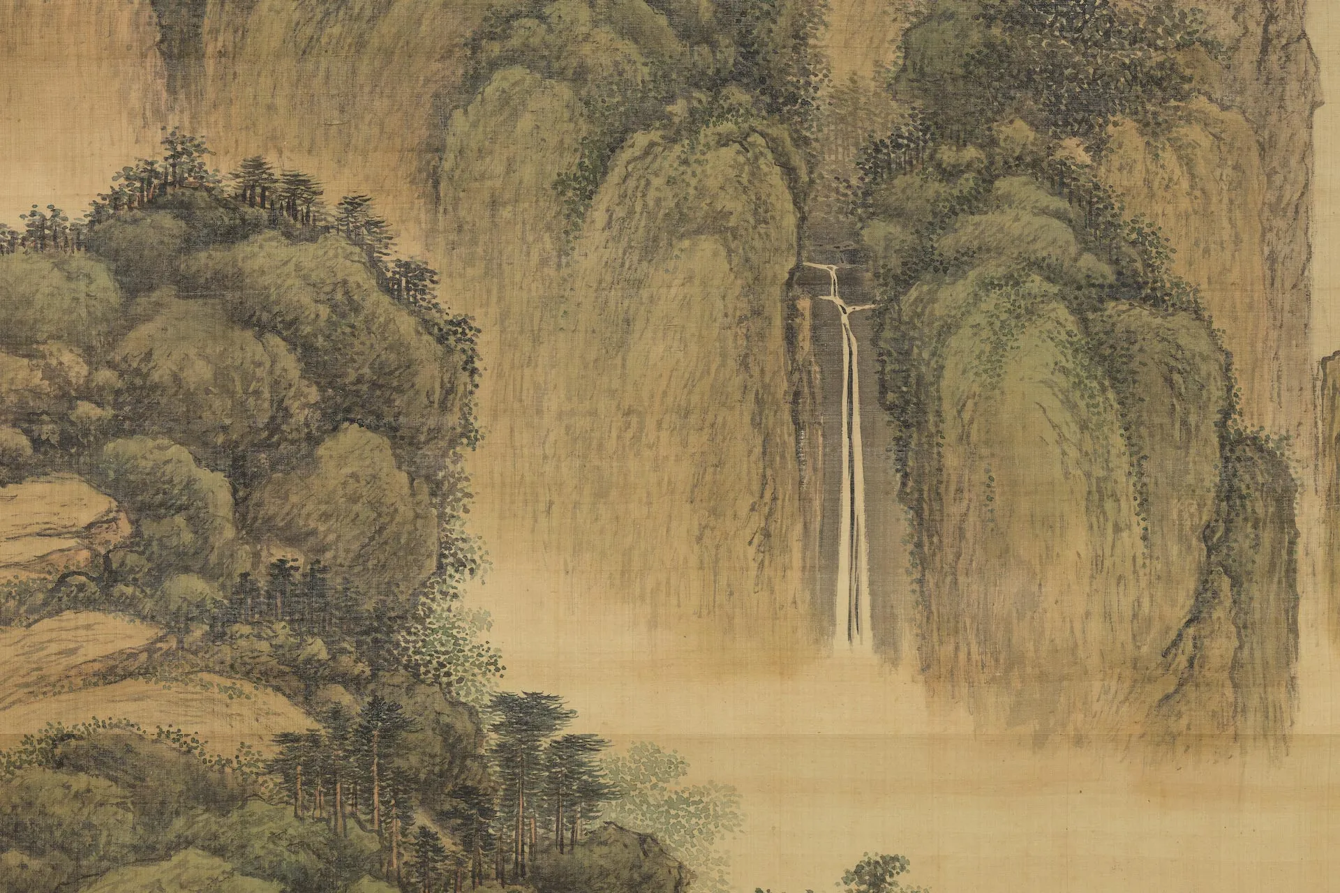 清王鉴山水画《溪山深秀图》局部 (2)