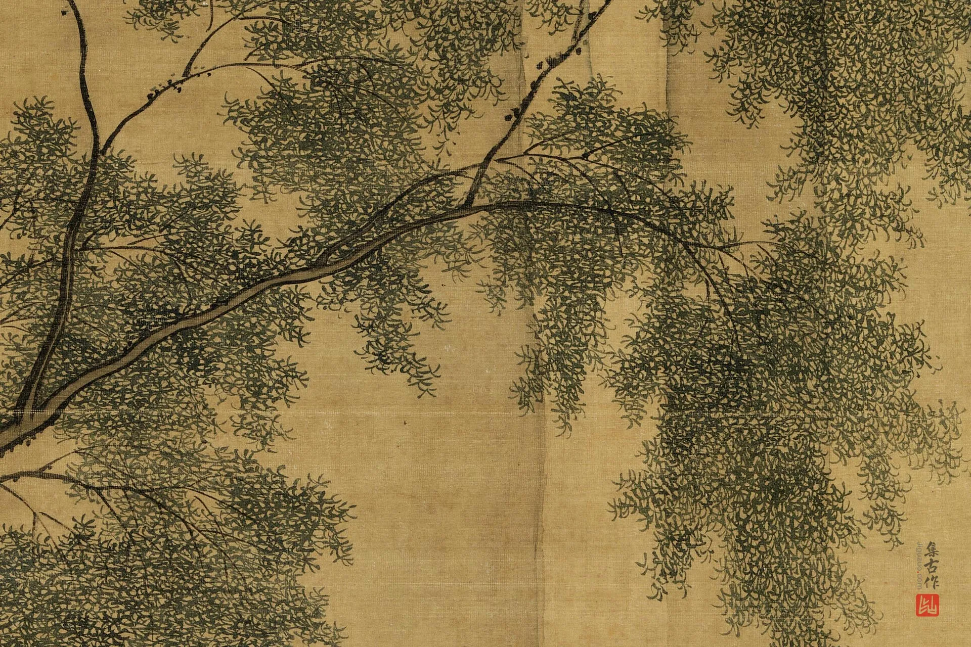 周臣《画闲看儿童捉柳花句意图》局部 (3)