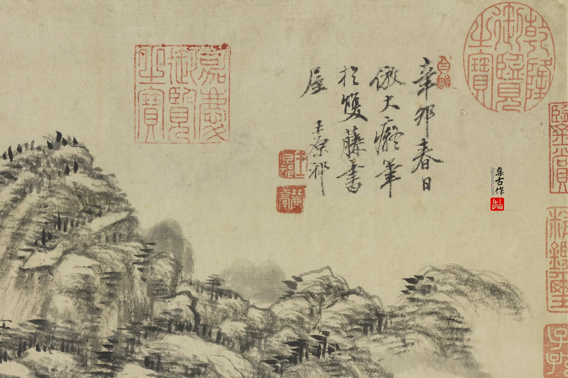 王原祁山水画《仿黄公望山水》局部 (1)