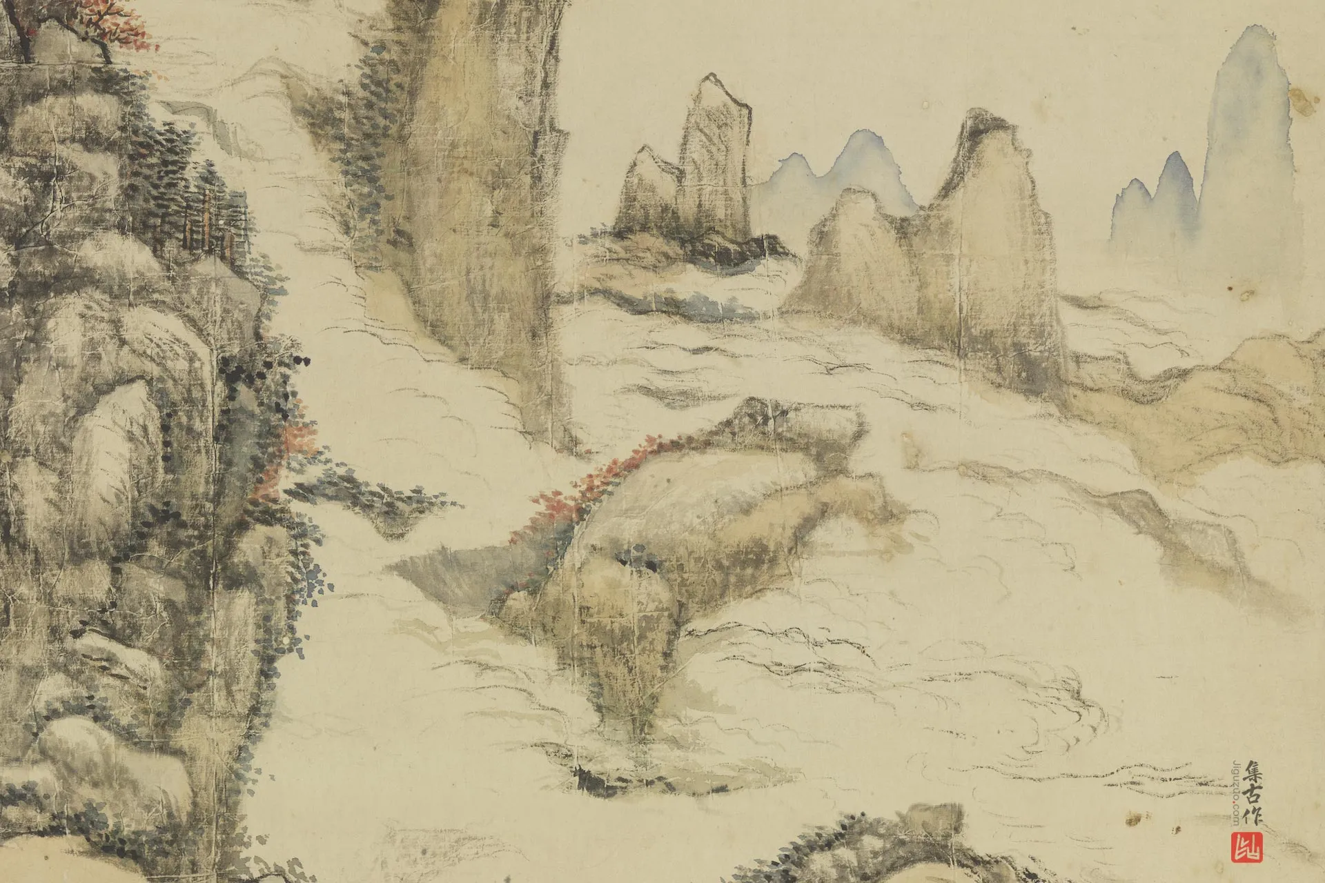 王原祁山水《华山秋色图》局部 (2)