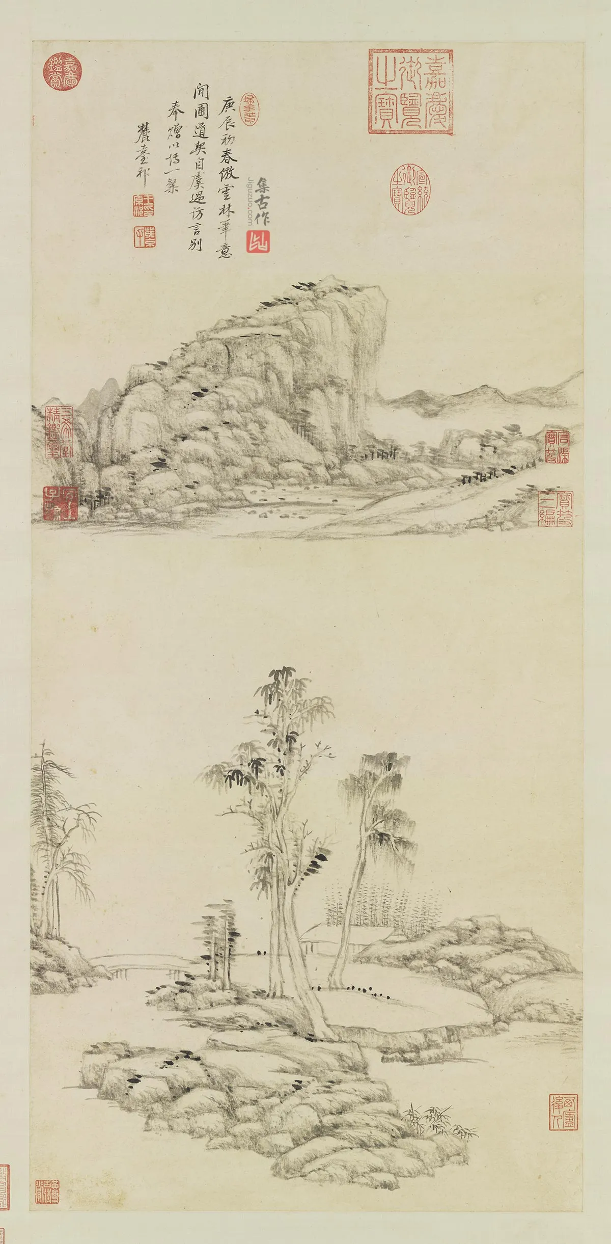 王原祁水墨山水《仿倪瓒山水》