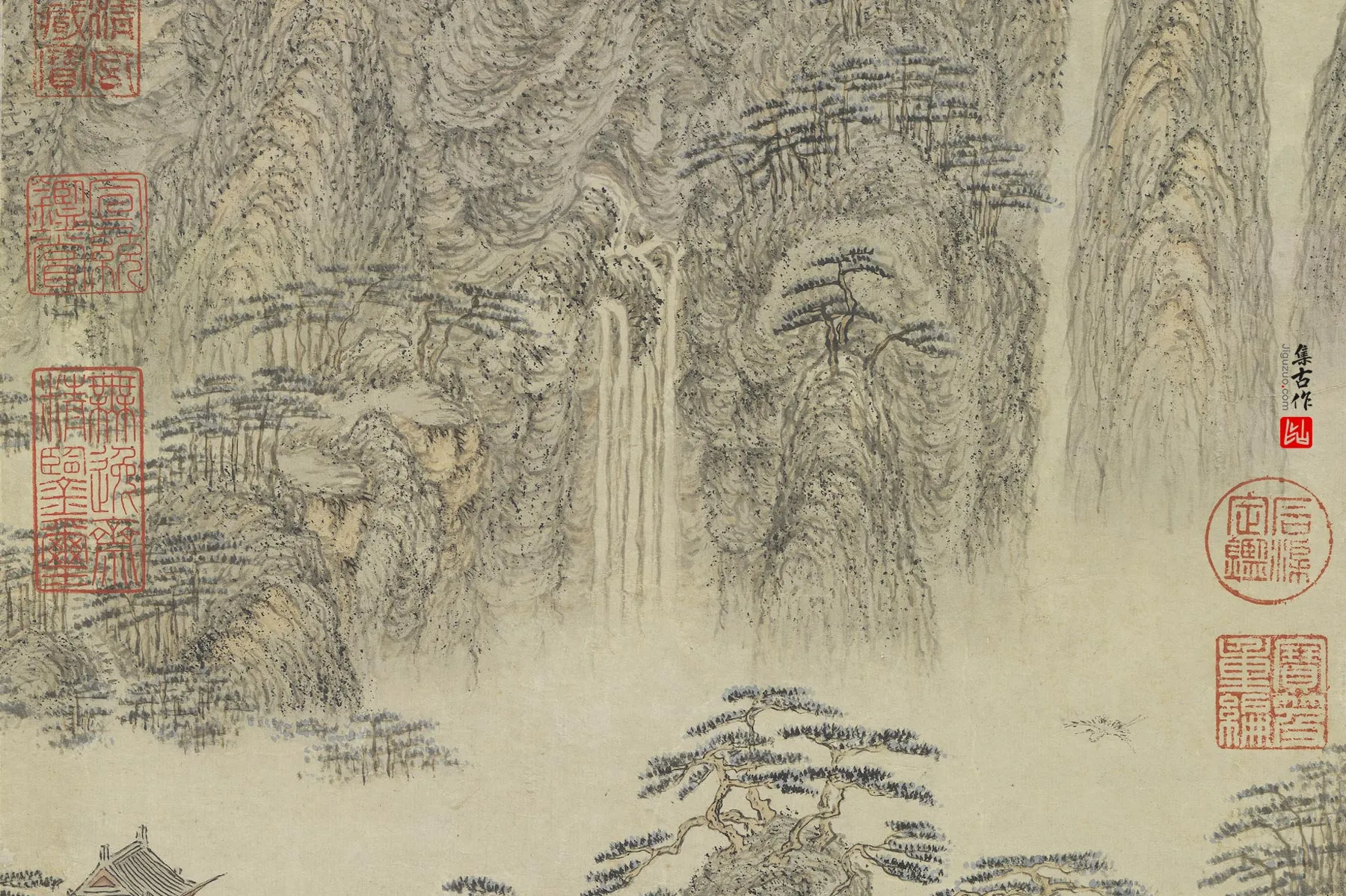 郑重山水画《仿王蒙葛洪移居图》局部 (2)