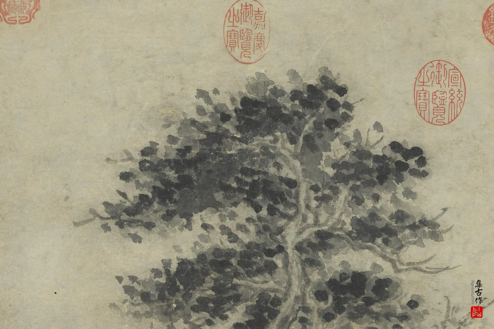 周臣水墨画《画竹柏图》局部 (3)