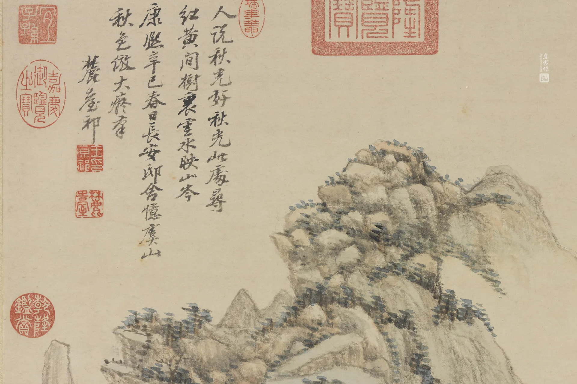 王原祁山水画《仿大痴虞山秋色图》局部 (3)