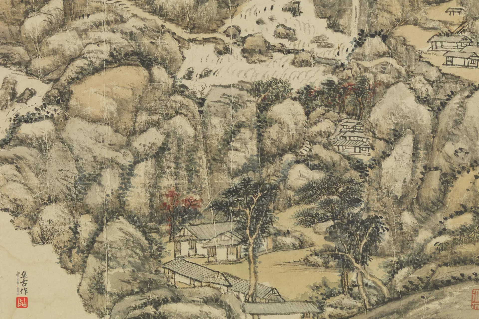 王原祁山水《华山秋色图》局部 (4)