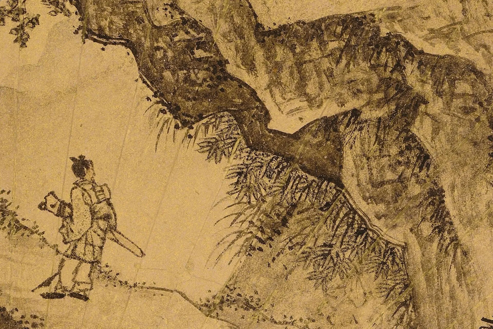 周臣山水人物扇面画高清图局部 (4)