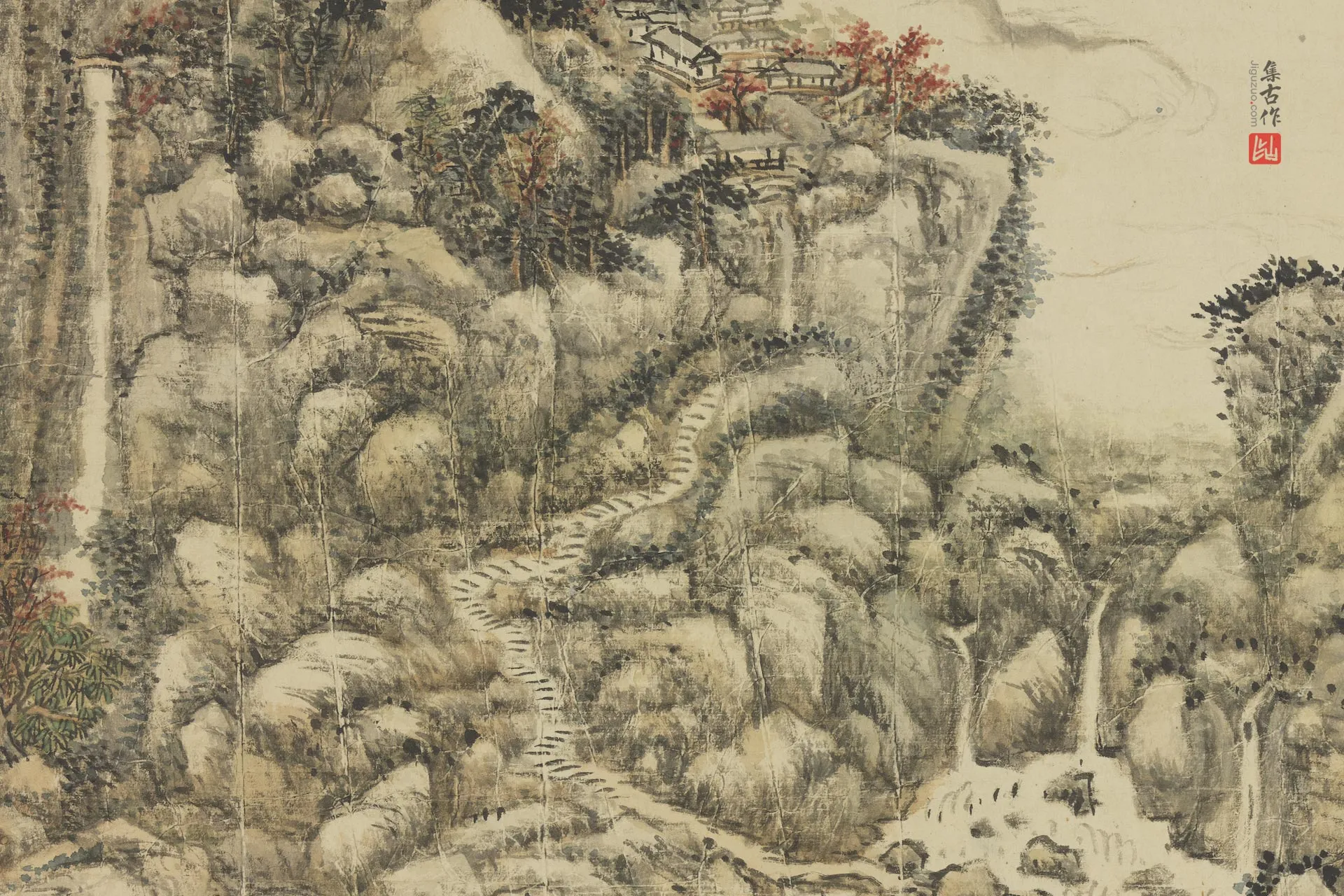 王原祁山水《华山秋色图》局部 (3)