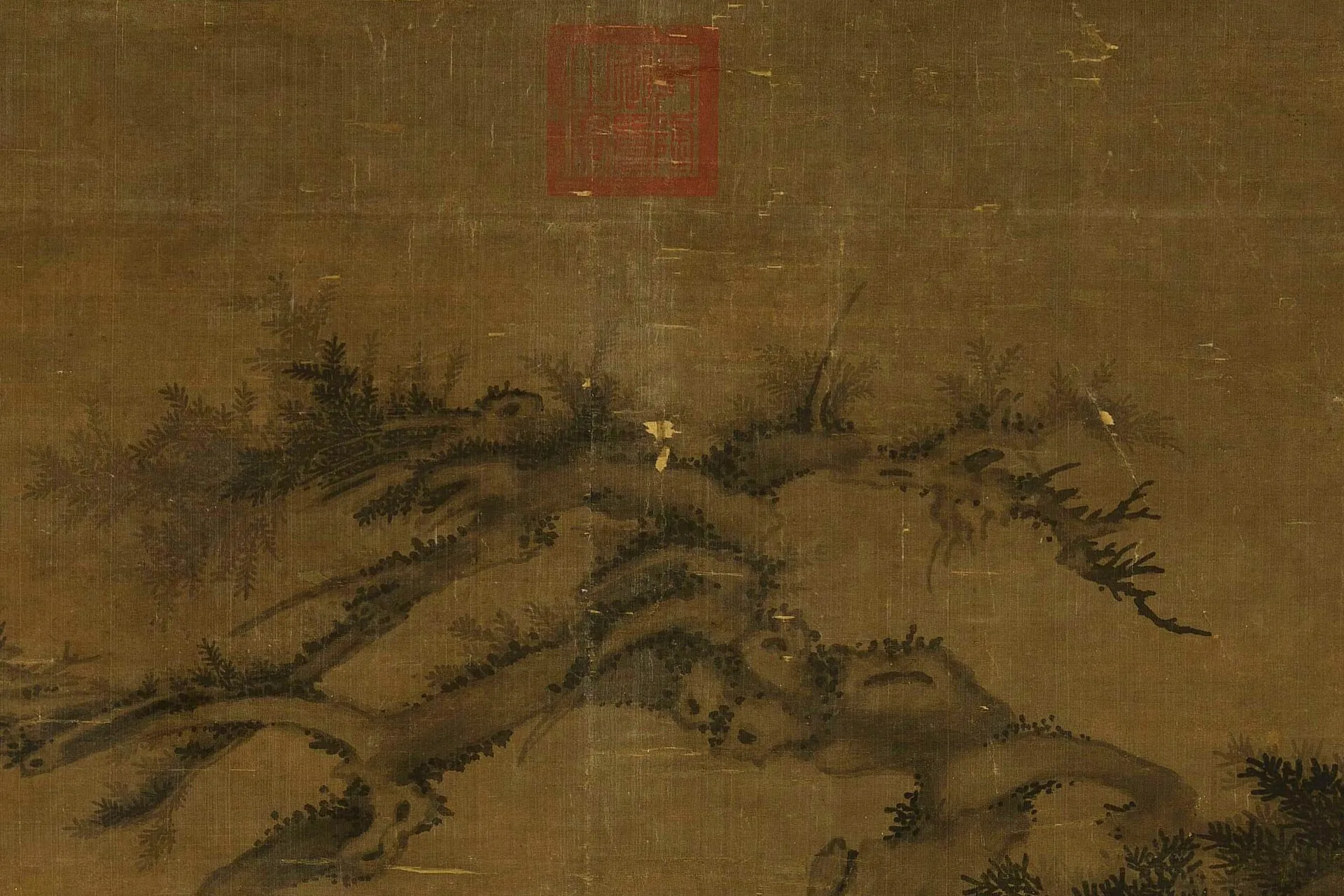 元吴镇双桧平远图局部局部 (4)