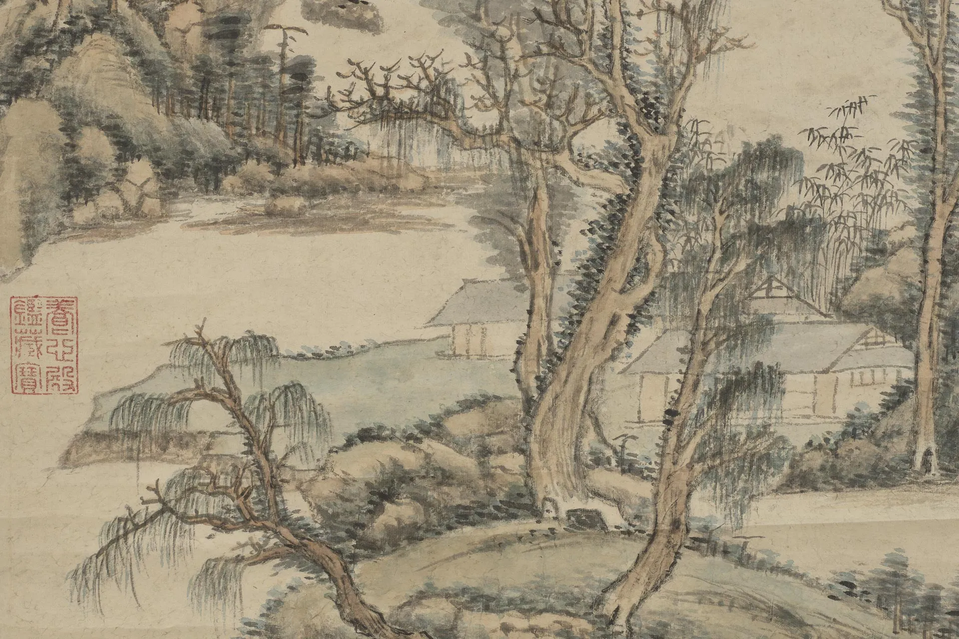 王原祁山水画《仿大痴山水笔意》局部 (3)