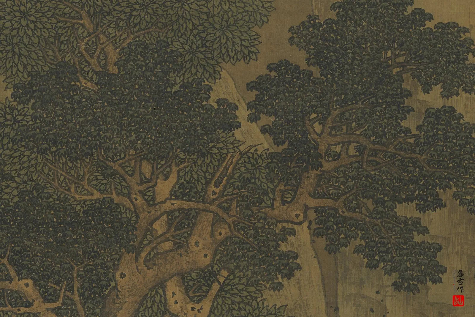 周臣清山水人物画《泉听阮图》局部 (3)