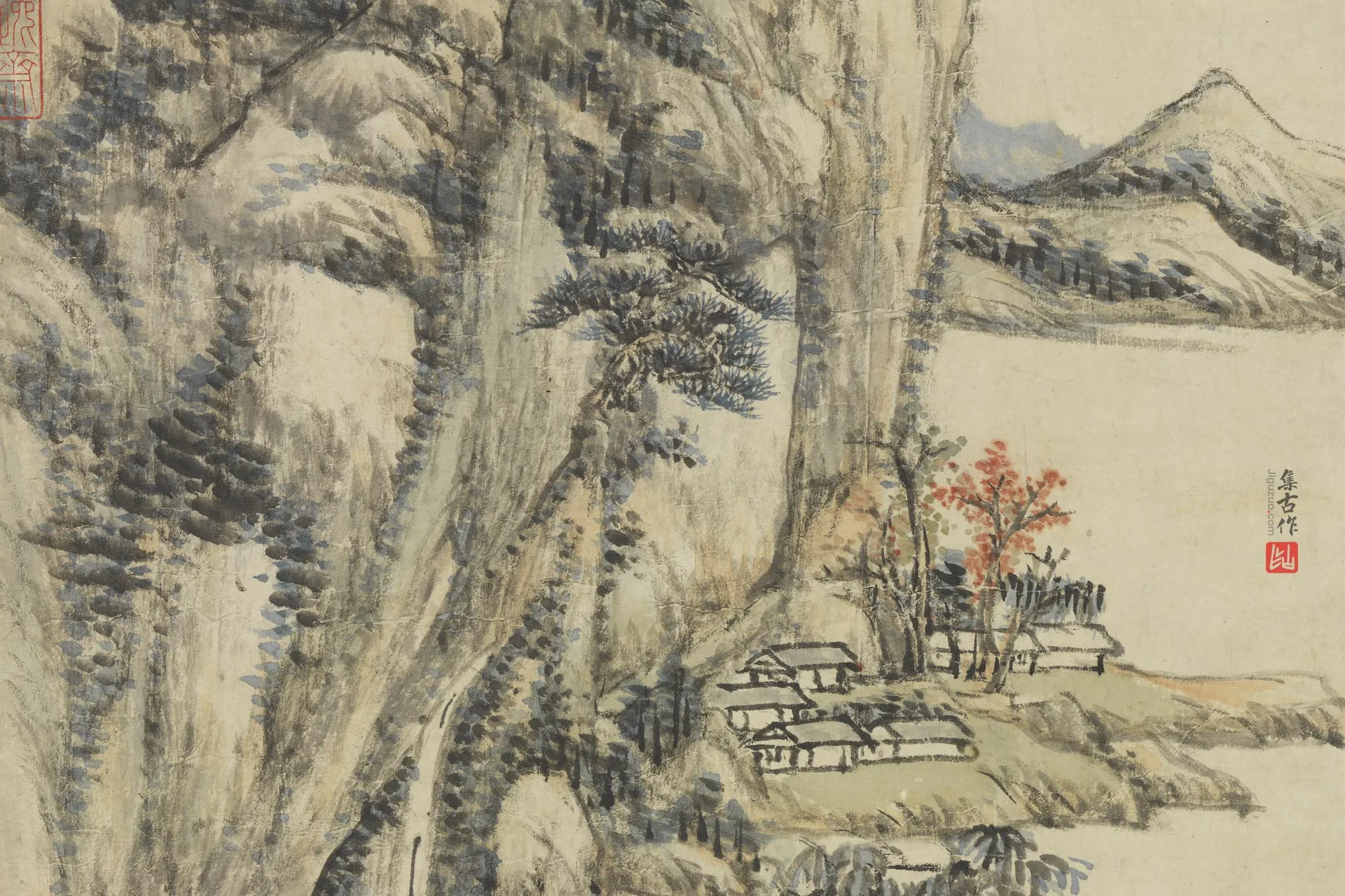 王原祁山水画《仿黄子久秋山图》局部 (2)