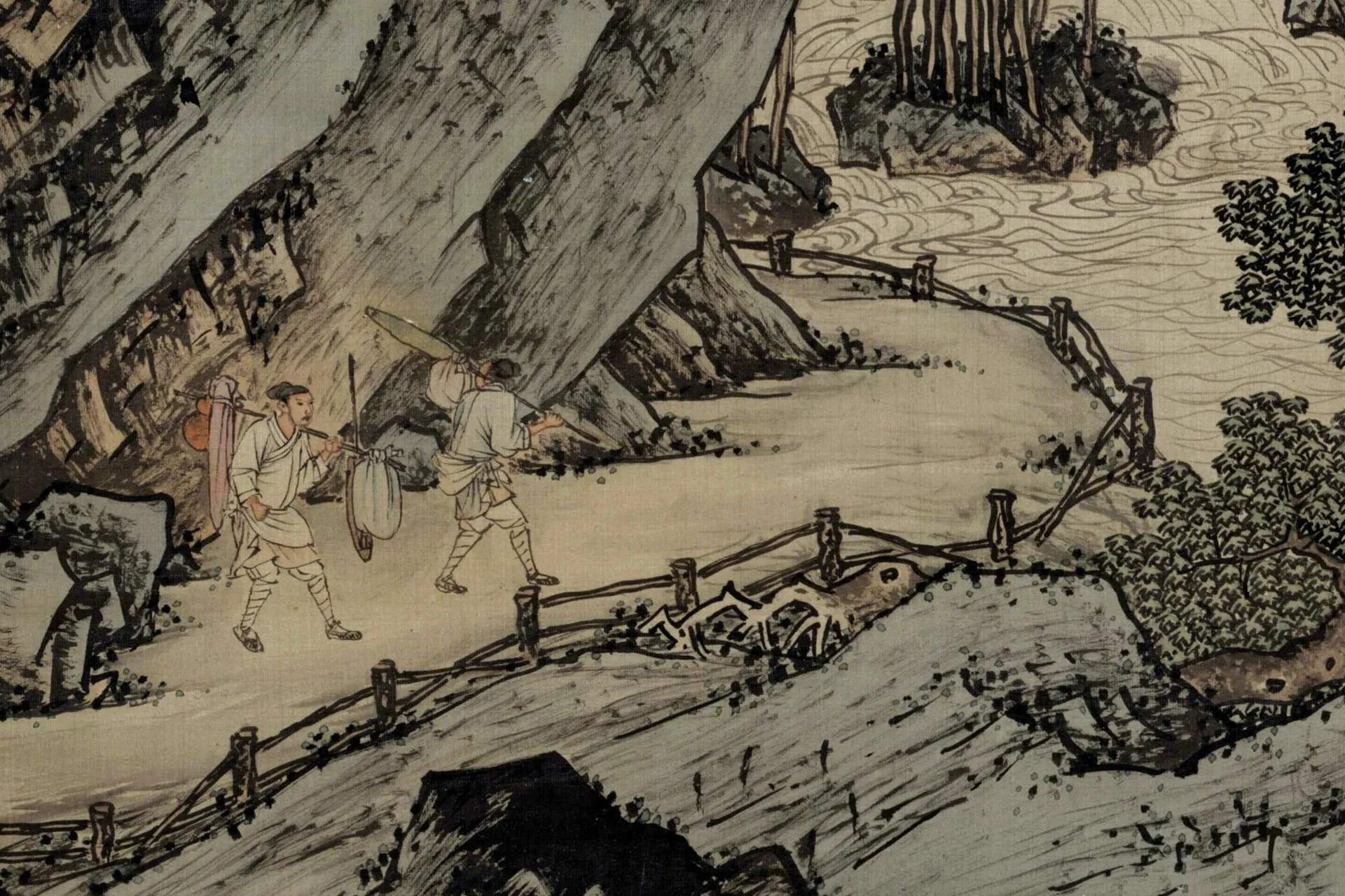 周臣山水画《春山游骑图》局部 (2)