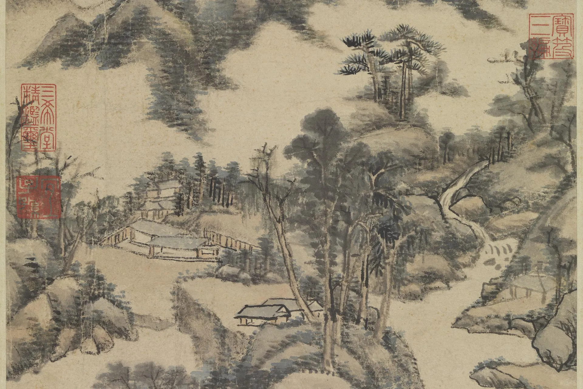 王原祁山水画《松壑流泉图》局部 (2)