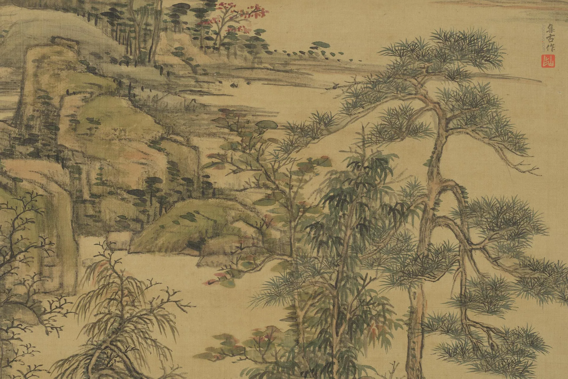 王原祁画小青绿山水局部 (2)