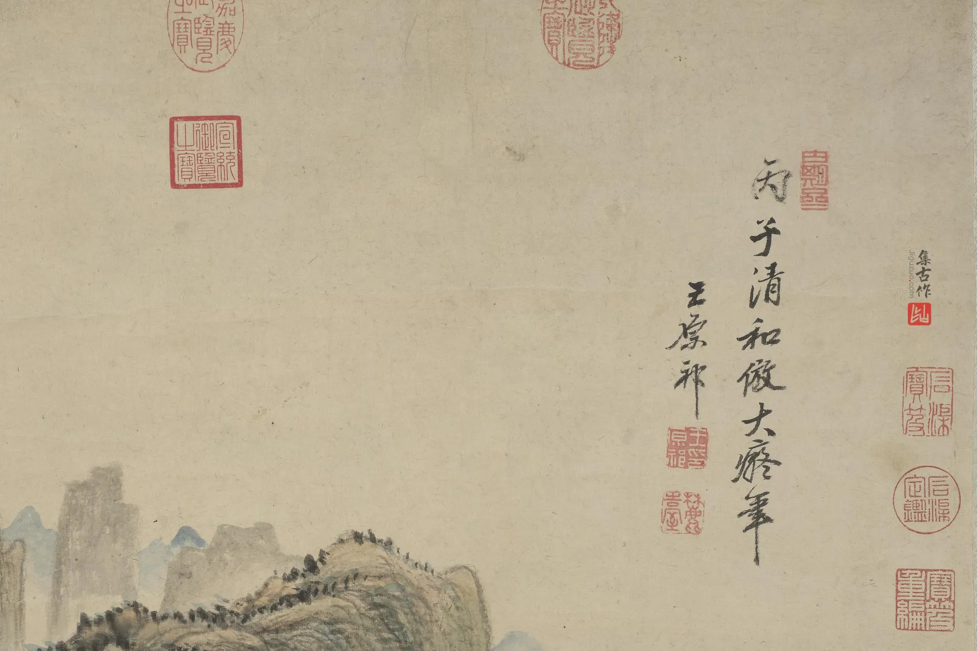 王原祁山水画《仿大痴山水笔意》局部 (1)