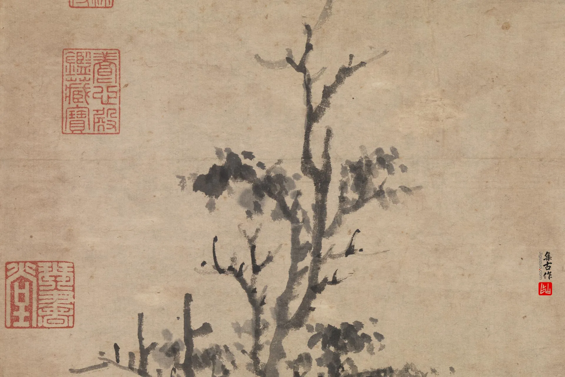王绂水墨山水《草亭烟树图》局部 (3)