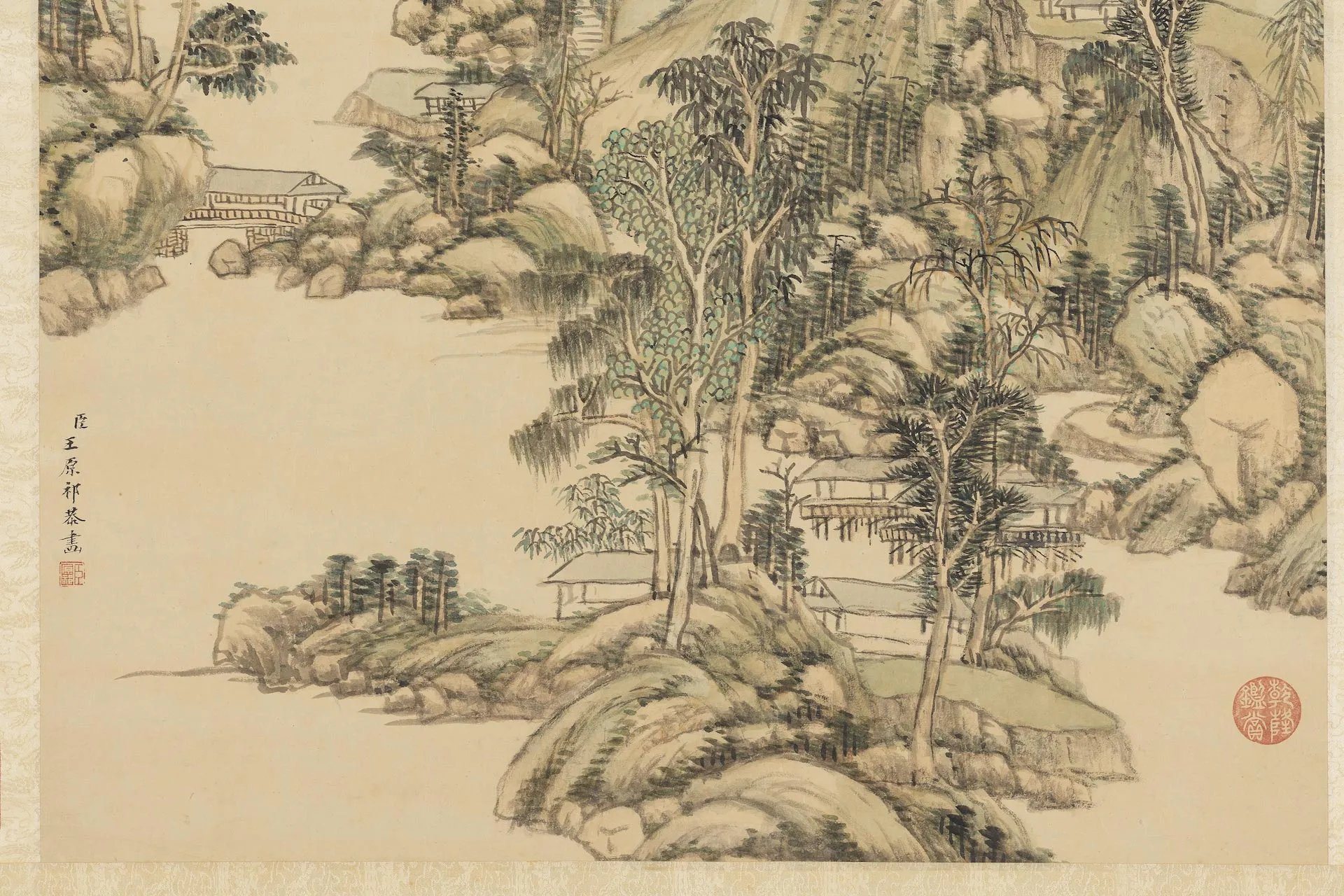 王原祁山水画《晴翠浮岚图》局部 (3)
