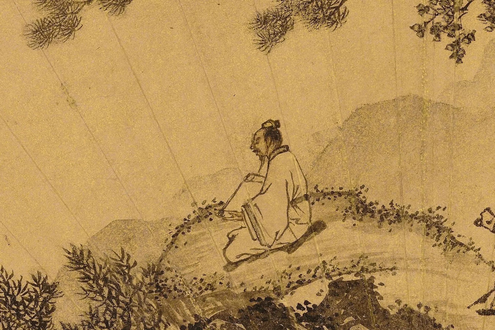 周臣山水人物扇面画高清图局部 (3)