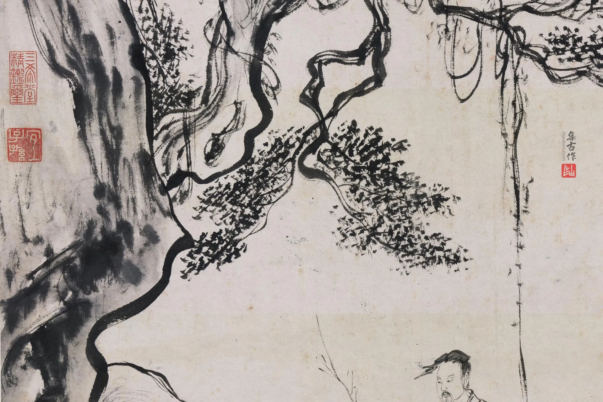 周臣水墨山水人物画《甯戚饭牛图》局部 (3)