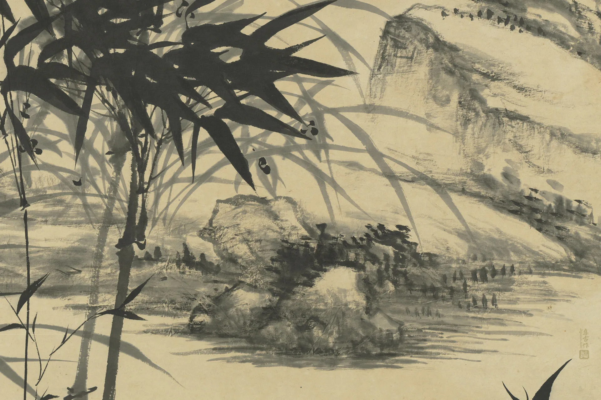 石涛王原祁合作水墨兰竹图局部 (4)