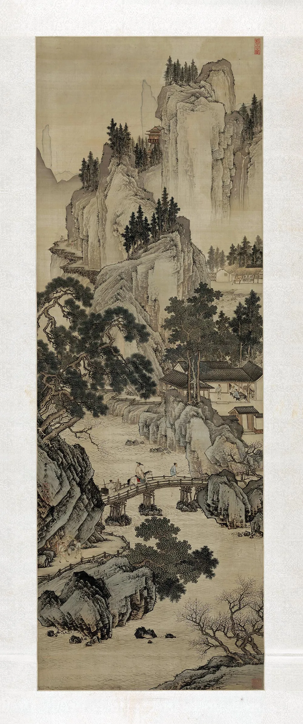 周臣山水画《春山游骑图》轴