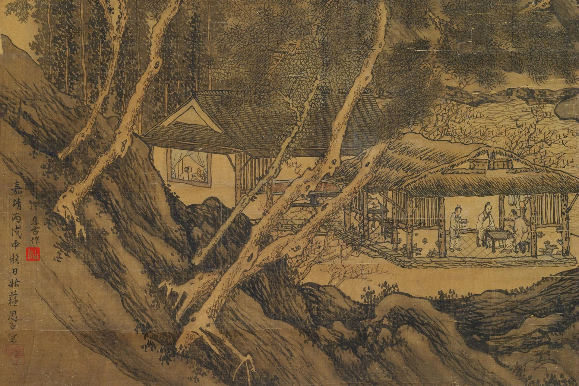 周臣山水画《松窗对奕图》局部 (2)