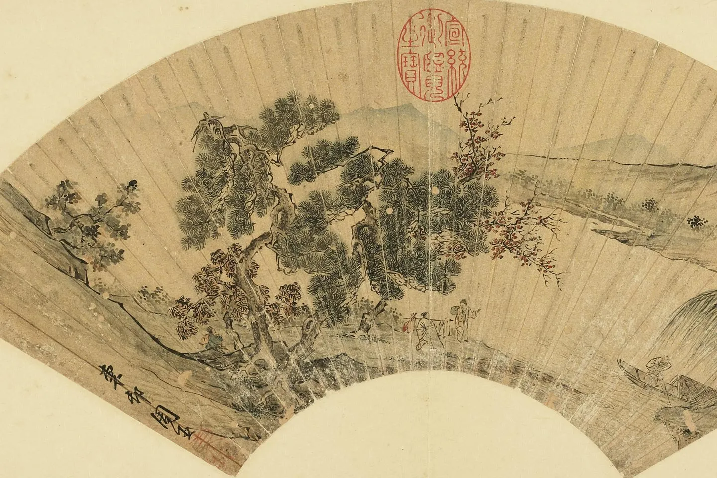 周臣山水画折扇扇面画局部 (4)