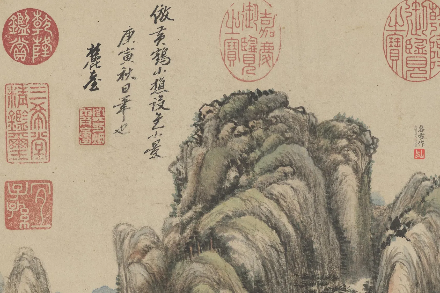 王原祁仿王蒙山水局部 (1)