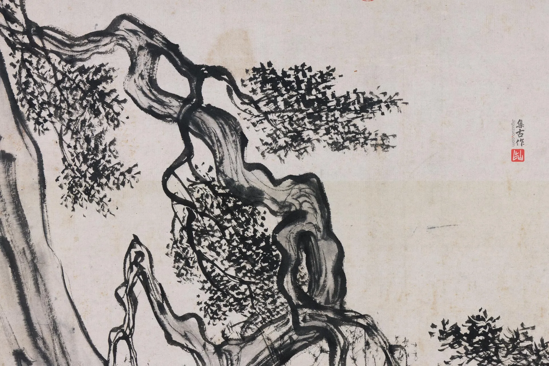 周臣水墨山水人物画《甯戚饭牛图》局部 (2)
