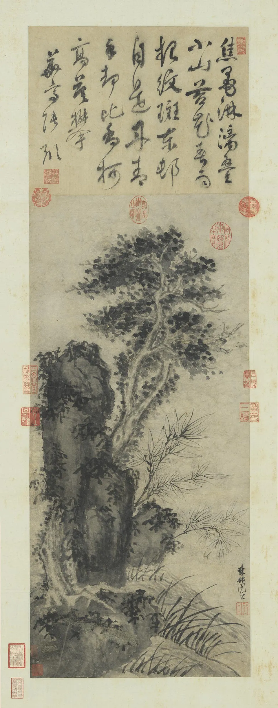 周臣水墨画《画竹柏图》