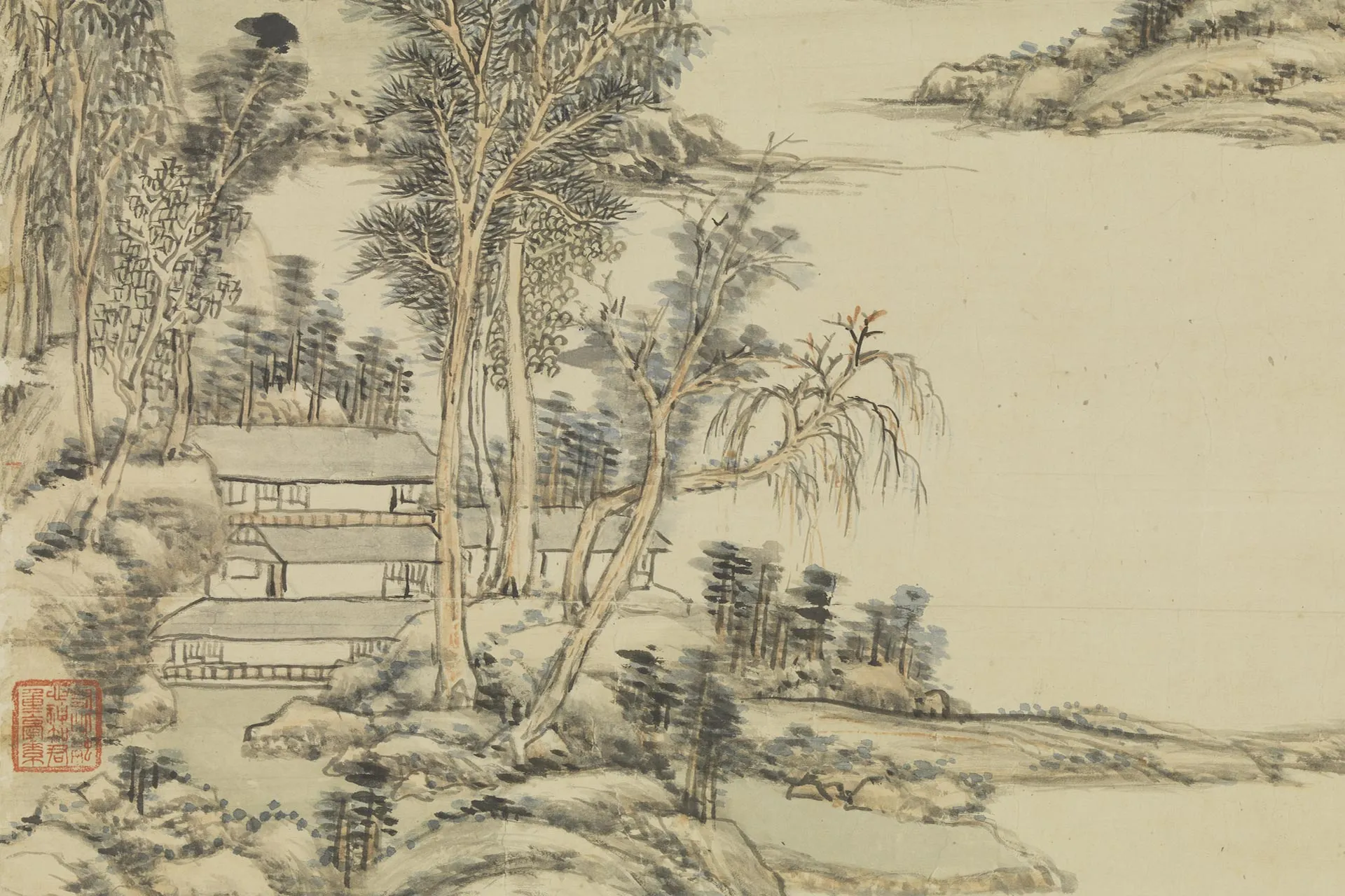 王原祁山水画《仿黄公望山水》局部 (3)
